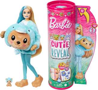 Giocattolo Barbie Cutie Reveal - Bambola con Costume di Peluche da Orsacchiotto-Delfino e 10 Accessori a Sorpresa Cambia Colore Mattel
