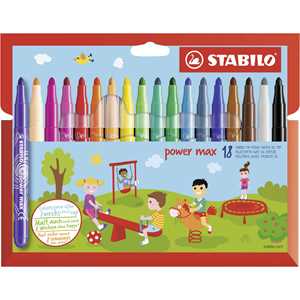 Cartoleria Pennarello - STABILO power max - punta XL - Astuccio da 18 - Colori assortiti Stabilo