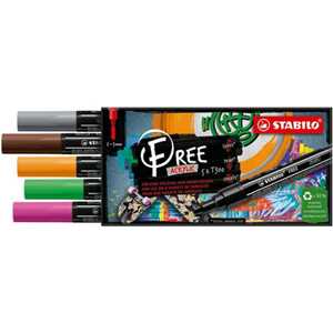 Cartoleria Marker acrilico- STABILO FREE Acrylic - T300 Punta rotonda 2-3mm - Vintage Edition - Astuccio da 5 - Colori assortiti STABILO