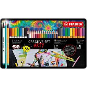 Cartoleria Creative Set STABILO ARTY STABILO point 88, Pen 68 brush & aquacolor Scatola in metallo da 36 12 fineliner point 88 STABILO