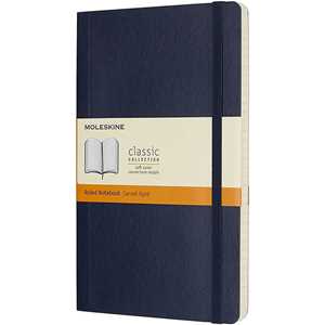 Cartoleria Taccuino Moleskine large a righe copertina morbida blu. Sapphire Blue Moleskine